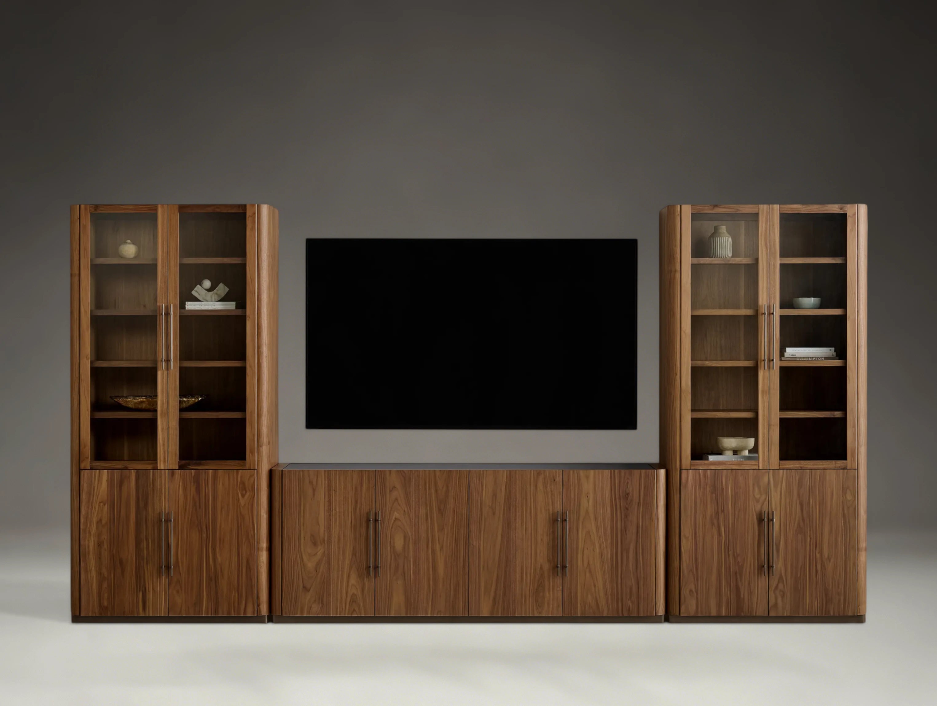 Modular Glass Media Cabinet Set