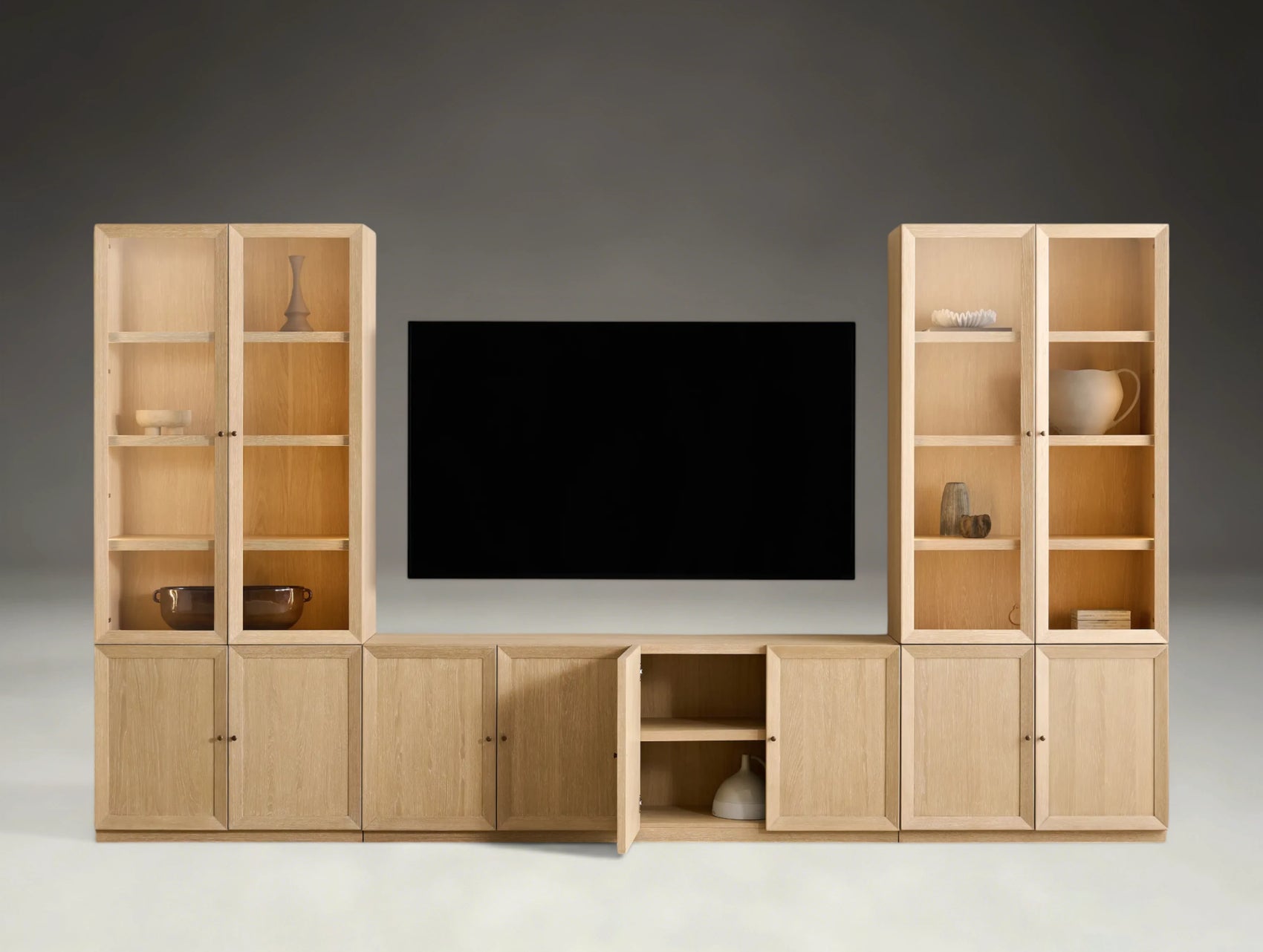 Norvane Modular Glass Media Cabinet Set