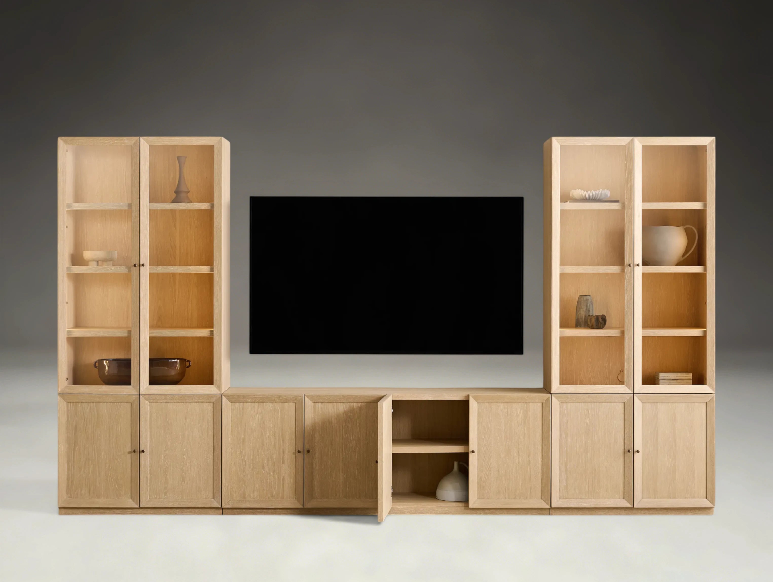 Norvane Modular Glass Media Cabinet Set