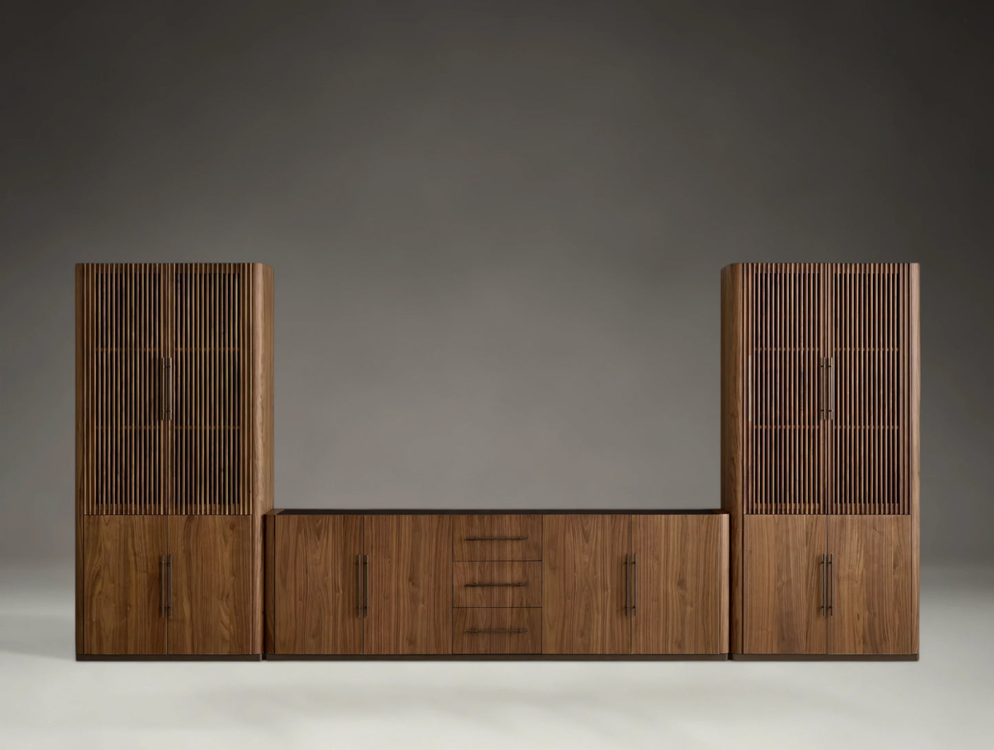 Penhurst Modular Reeded Media Cabinet Set With Drawers
