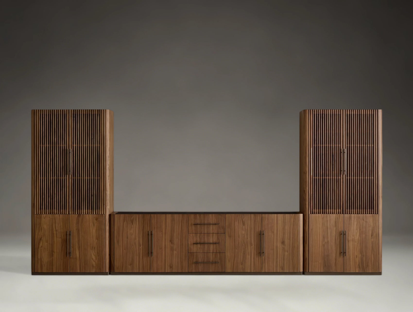 Penhurst Modular Reeded Media Cabinet Set With Drawers