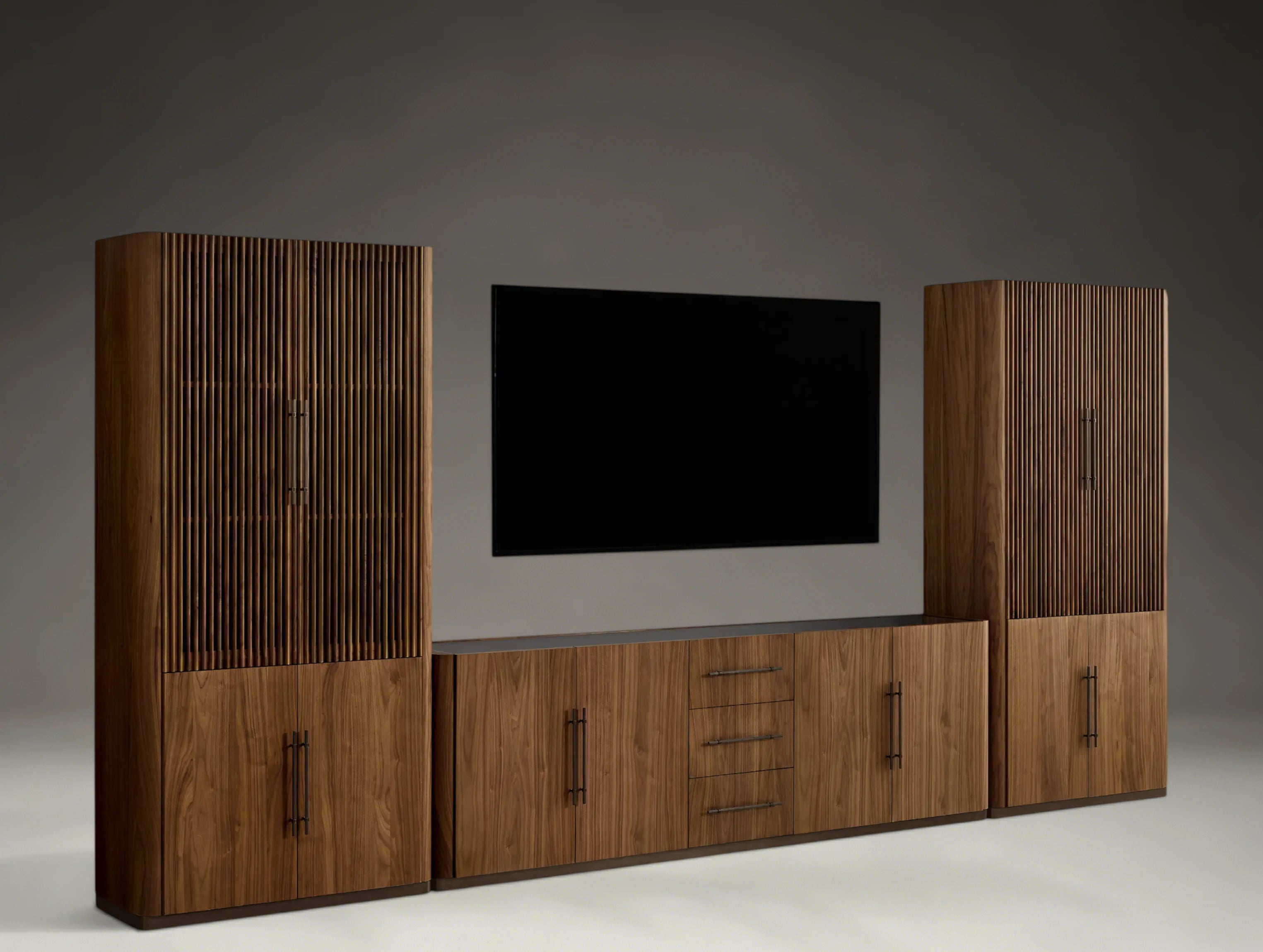 Penhurst Modular Reeded Media Cabinet Set With Drawers
