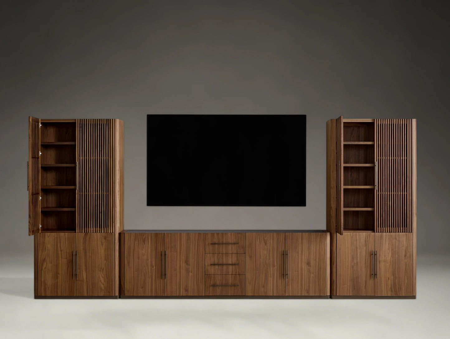 Penhurst Modular Reeded Media Cabinet Set With Drawers