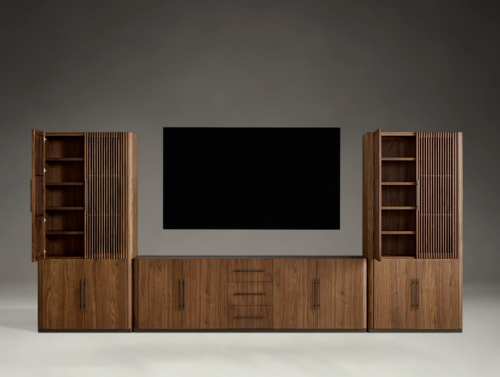 Penhurst Modular Reeded Media Cabinet Set With Drawers