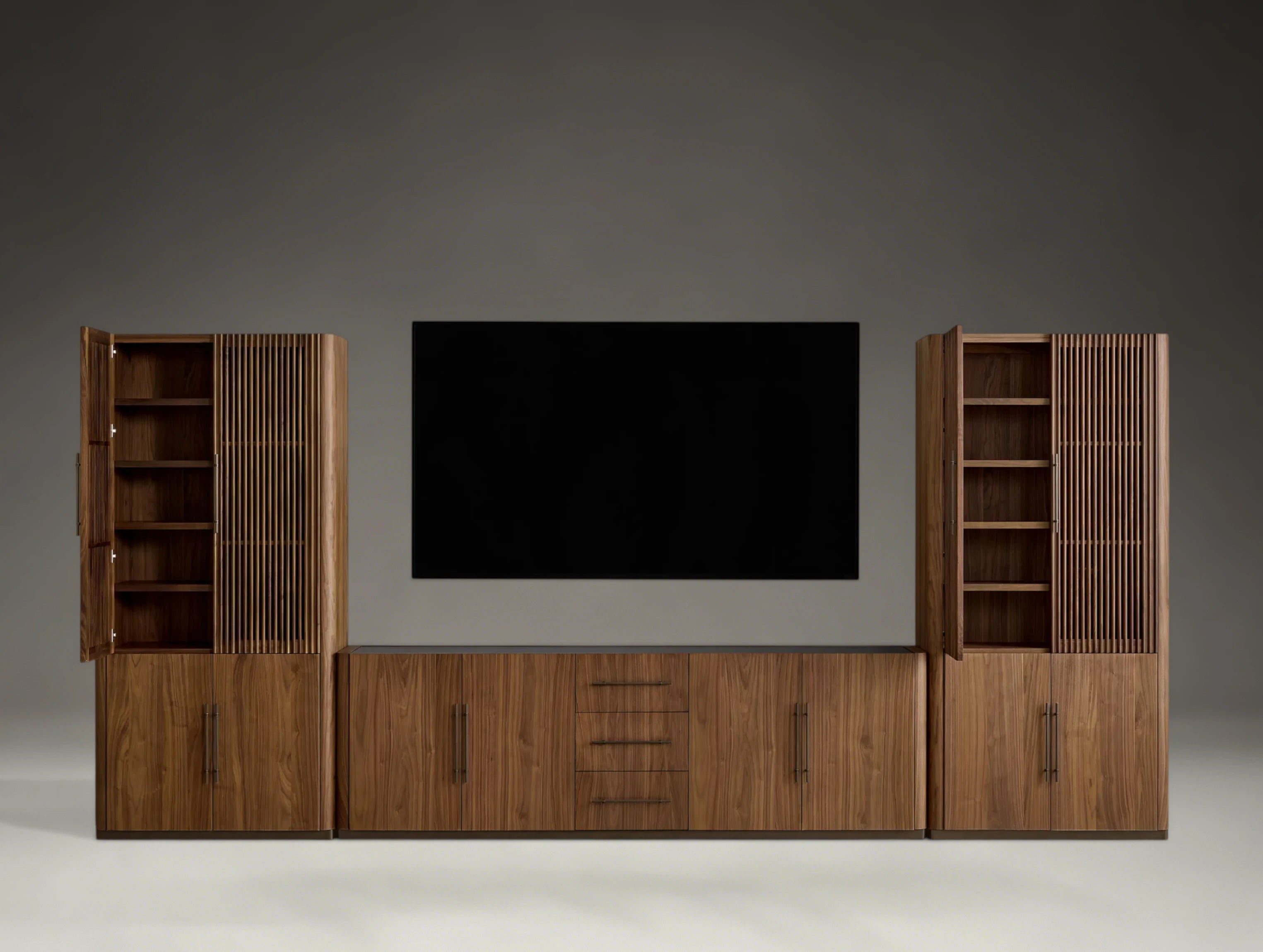 Penhurst Modular Reeded Media Cabinet Set With Drawers