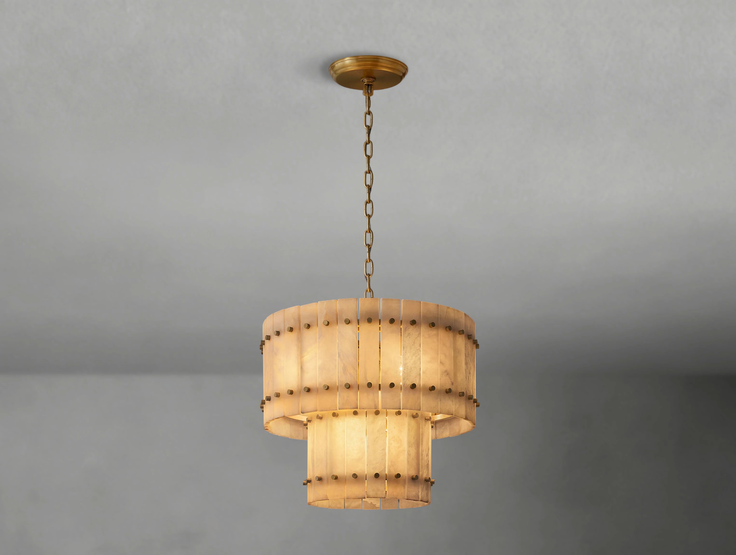 San Serrano Alabaster Two-Tier Round Chandelier